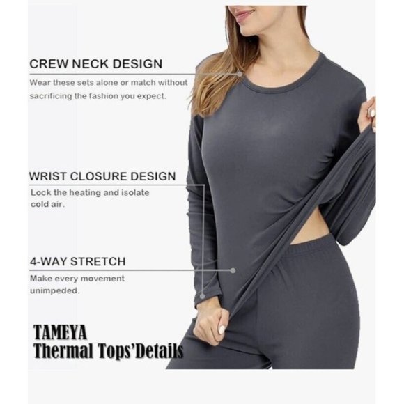 Tameya Ultra soft Women’s Thermal Underwear For Women Set Grey Long John… - Picture 2 of 10